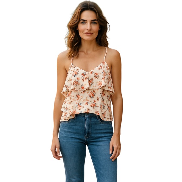 cupcakes & cashmere Tops - Cupcakes & Cashmere Pink Floral Ruffled Camisole